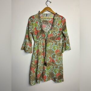 Bap Lady Mudpie Midi Dress M 100% Linen Paisley Print Feminine Country side Boho